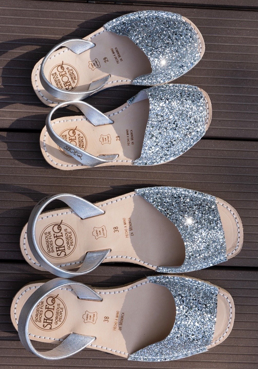 PONS BRAND Silver Glitter Peekaboo Avarca - Shoeq