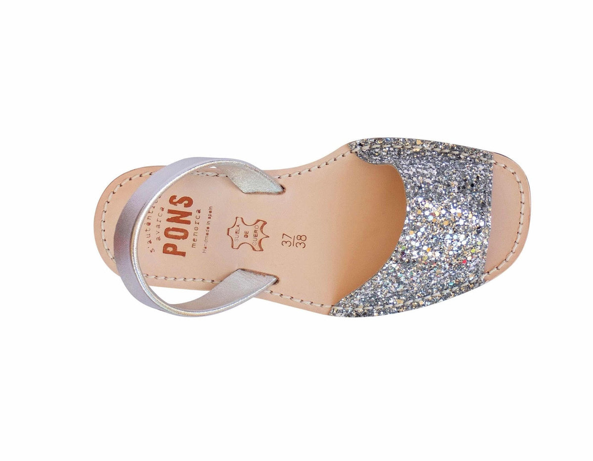 PONS BRAND Silver Glitter Peekaboo Avarca - Shoeq