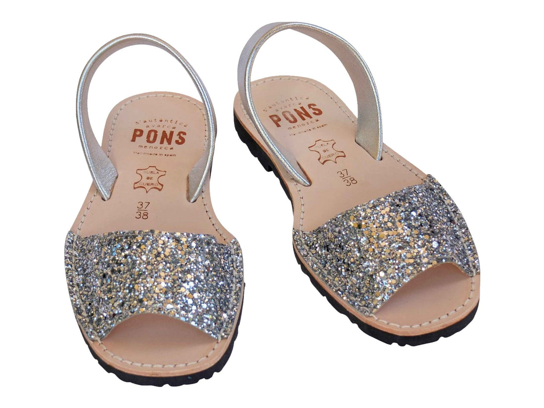 PONS BRAND Silver Glitter Peekaboo Avarca - Shoeq