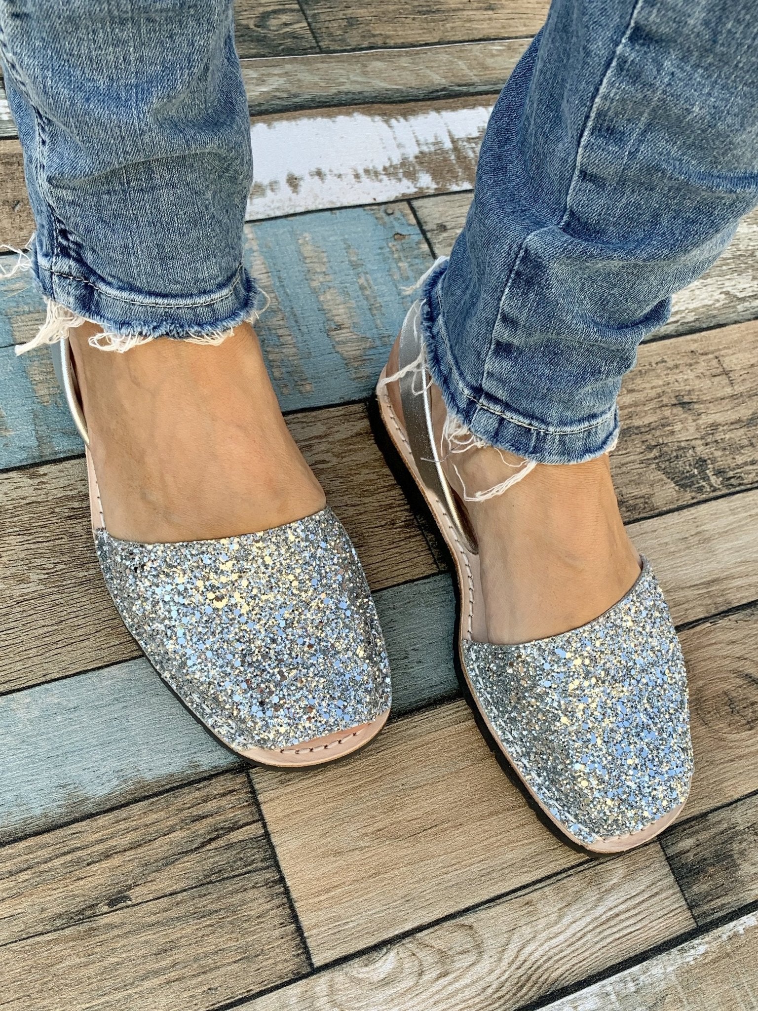 Pons Classic Avarca in Silver Glitter - Shoeq