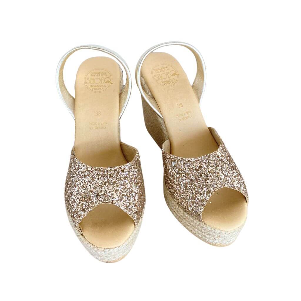 Roxy Espadrille Wedge in Champagne Glitter - Shoeq