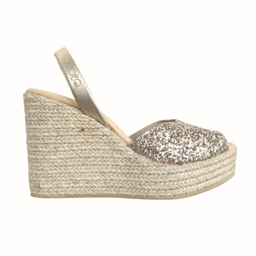 Roxy Espadrille Wedge in Champagne Glitter - Shoeq