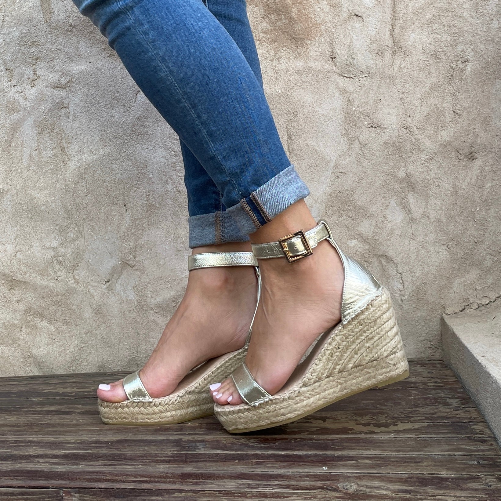 Sienna Espadrille Wedge in Champagne - Shoeq