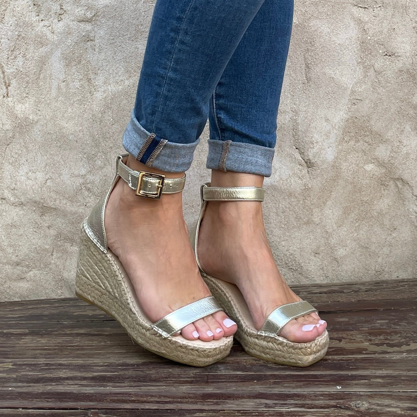 Sienna Espadrille Wedge in Champagne - Shoeq