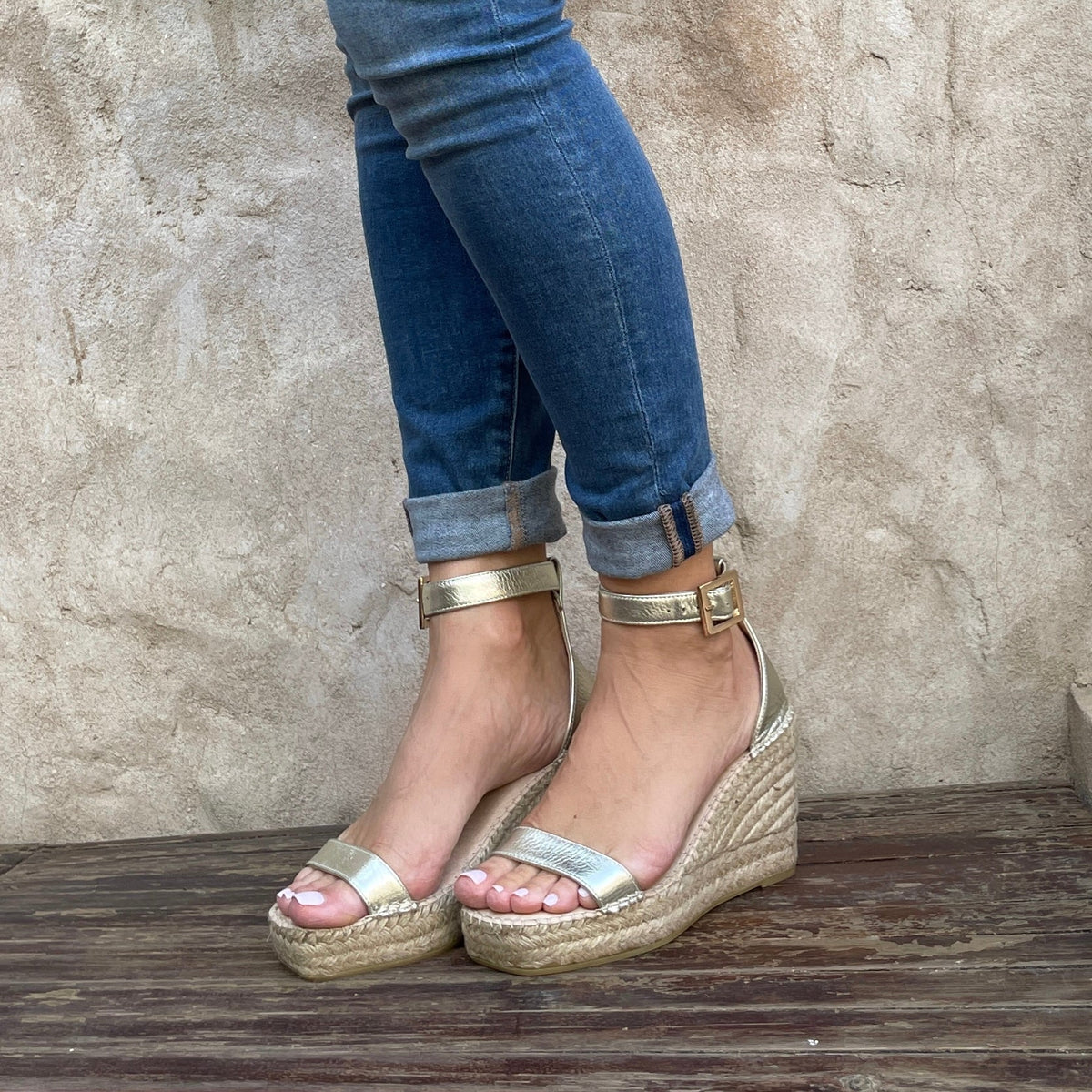 Sienna Espadrille Wedge in Champagne - Shoeq