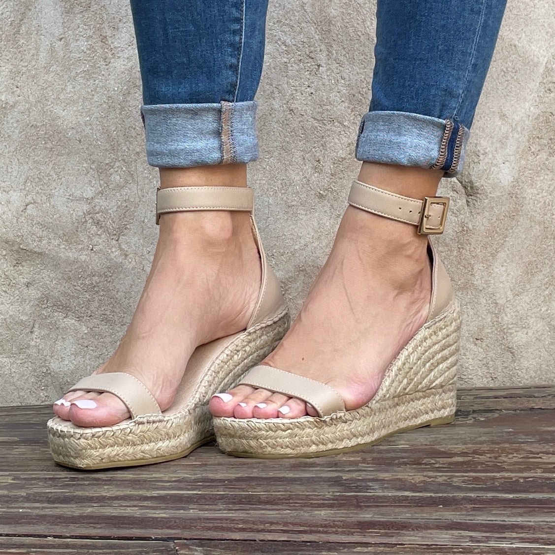 Sienna Espadrille Wedge in Sand - Shoeq