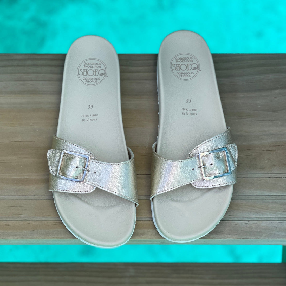 Sophia Slide in Champagne - Shoeq
