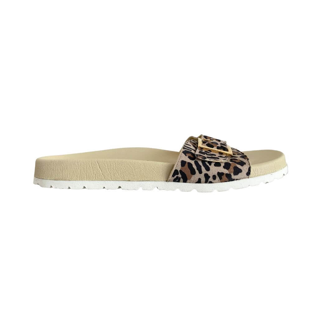 Sophia Slide in Dark Leopard - Shoeq