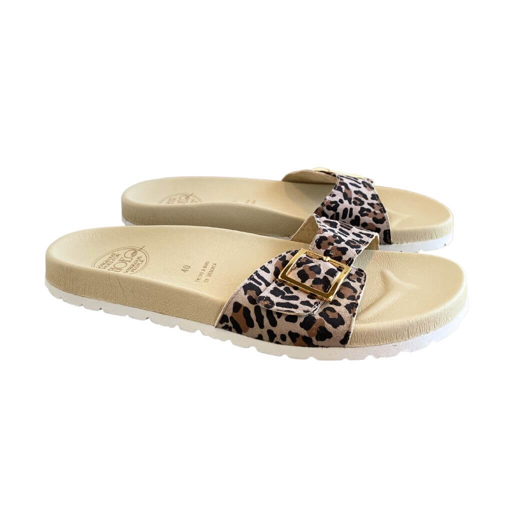 Sophia Slide in Dark Leopard - Shoeq