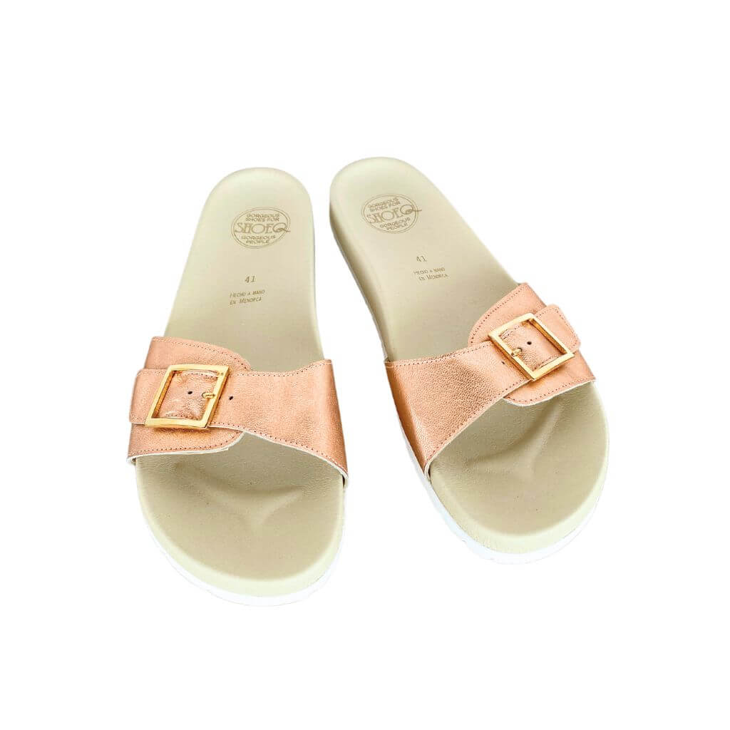 Sophia Slide in Rose Gold - Shoeq - Handcrafted Spanish Shoes for Ladies