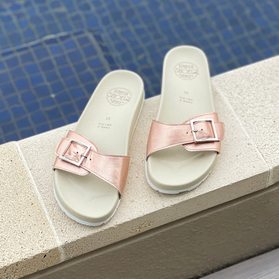 Sophia Slide in Rose Gold - Shoeq - Handcrafted Spanish Shoes for Ladies